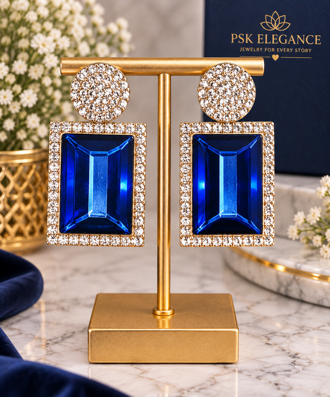 Royal Blue Crystal Statement Earrings