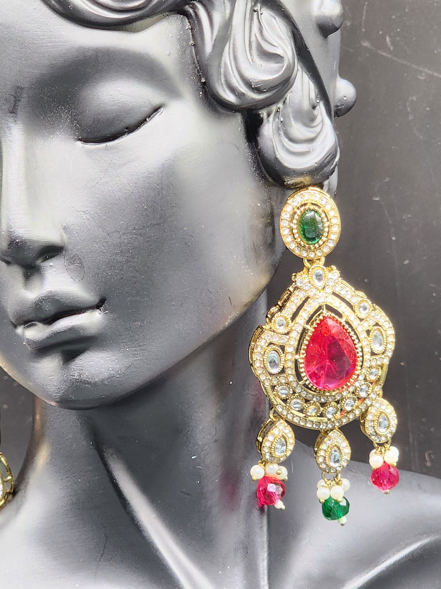Ruby Kundan Drop Statement Earrings