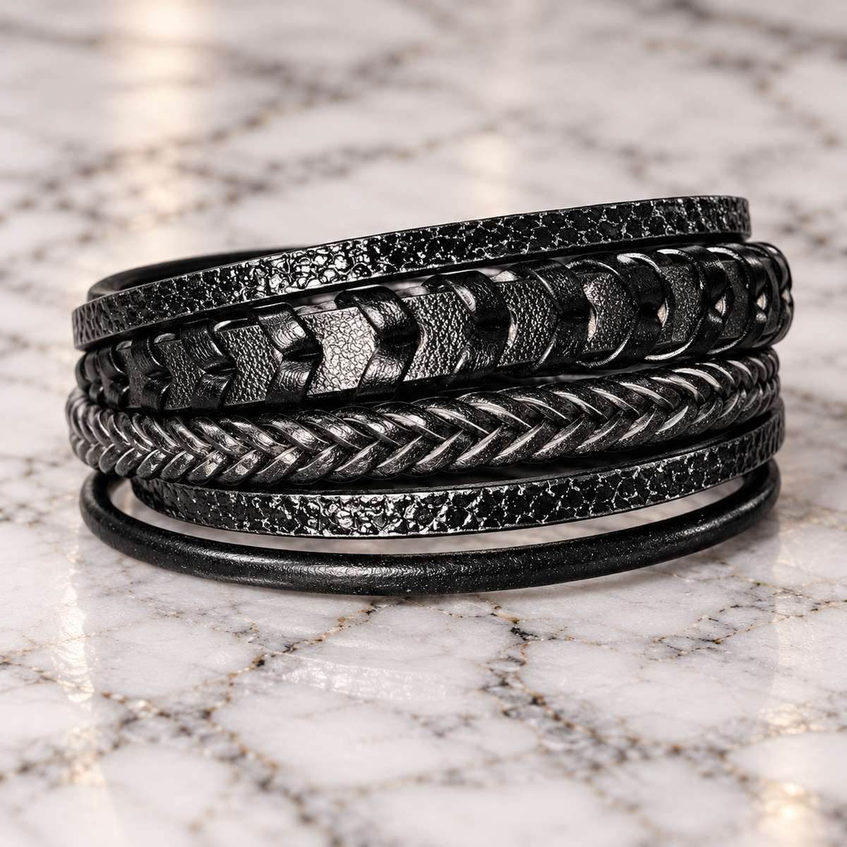 Men's Black Multi-Layer PU Leather Bracelet – PSK ELEGANCE