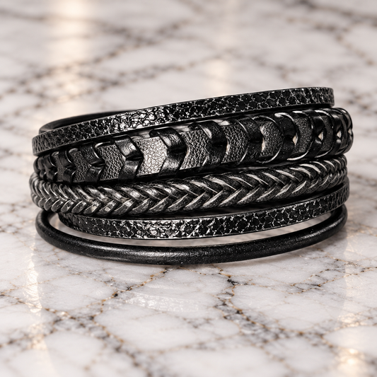 Men's Black Multi-Layer PU Leather Bracelet – PSK ELEGANCE