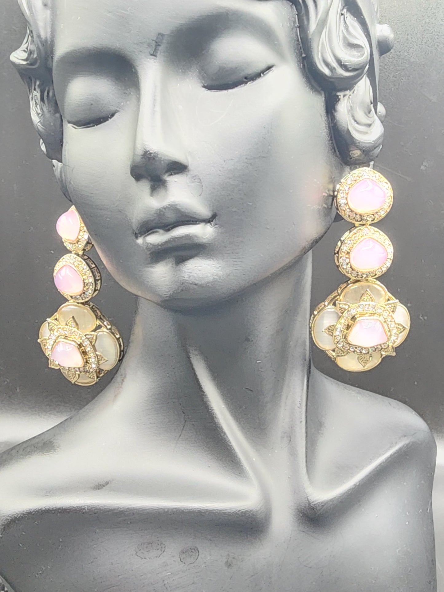 Pink Kundan Floral Statement Earrings