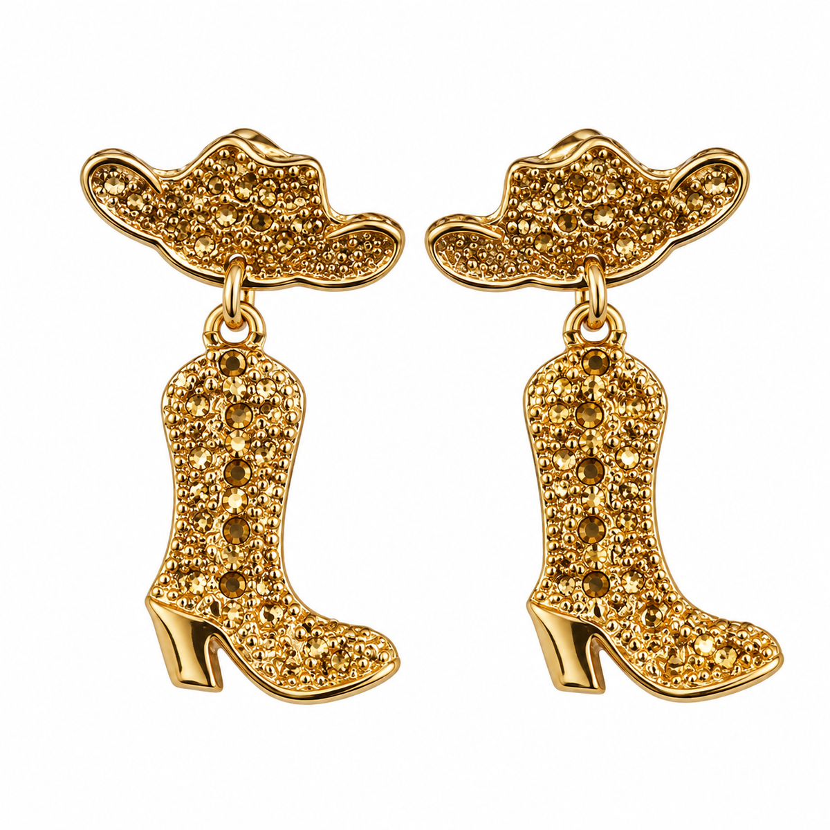 Gold Cowboy Boot Western Statement Earrings