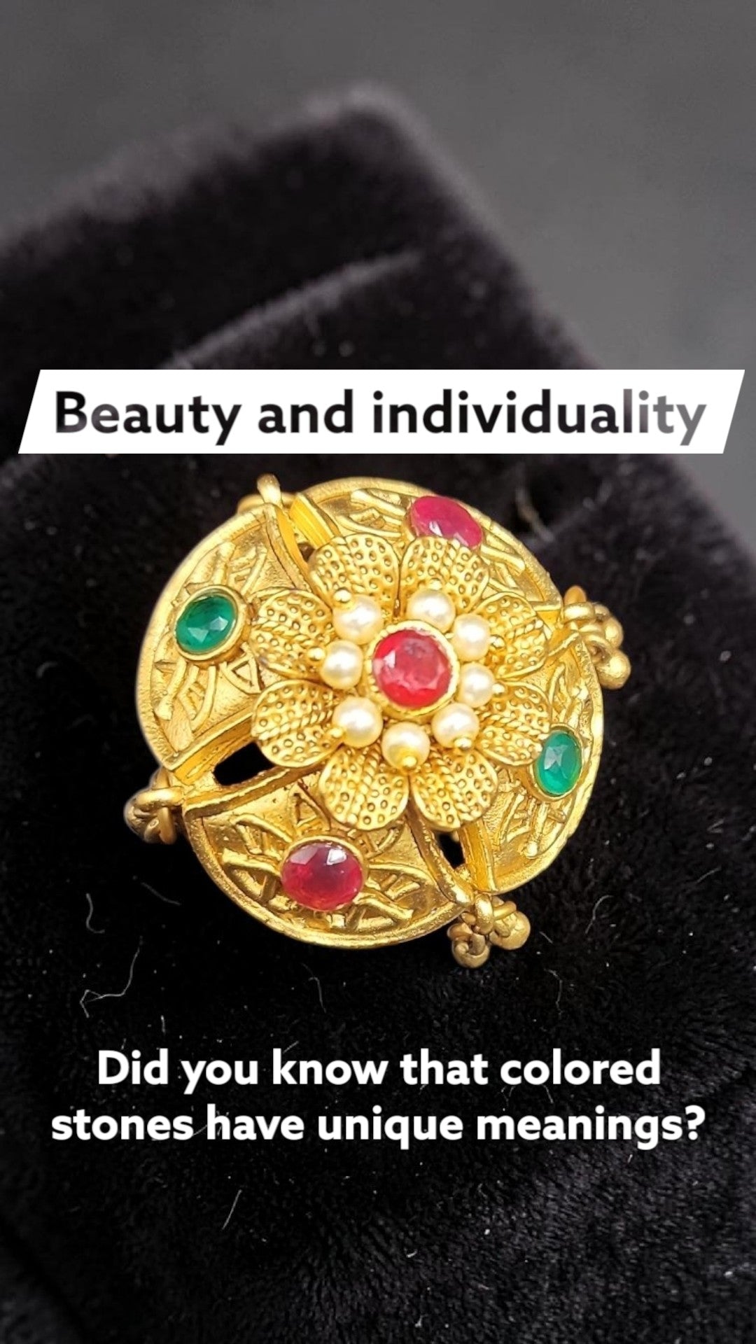 PSK ELEGANCE Antique Gold Floral Statement Ring | Multicolor Stone Traditional Adjustable Ring for Women