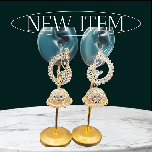 PSK ELEGANCE Gold Kundan Peacock Jhumka Earrings | Pearl Drop Statement Ethnic Jewelry
