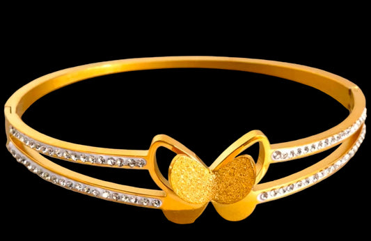 Gold-Tone Butterfly Crystal Cuff Bracelet – Elegant Statement Jewelry