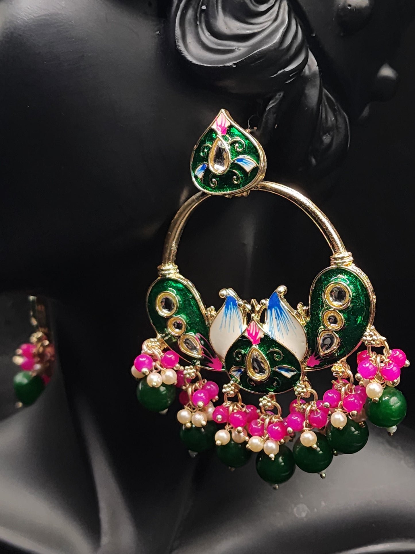 Emerald Pink Chandbali Statement Earrings