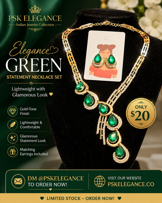Green Statement Necklace Set