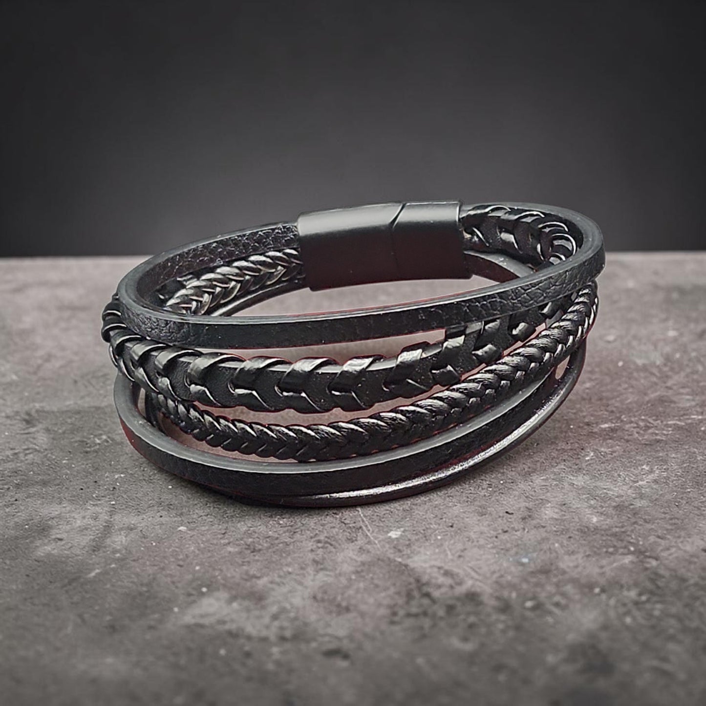 Black Layered Leather Bracelet
