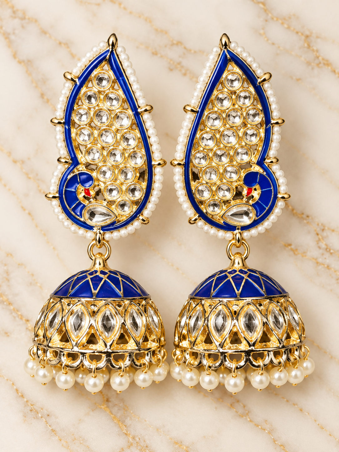 Royal Blue Kundan Jhumka Earrings – PSK ELEGANCE