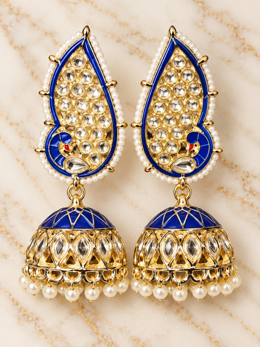 Royal Blue Kundan Jhumka Earrings – PSK ELEGANCE