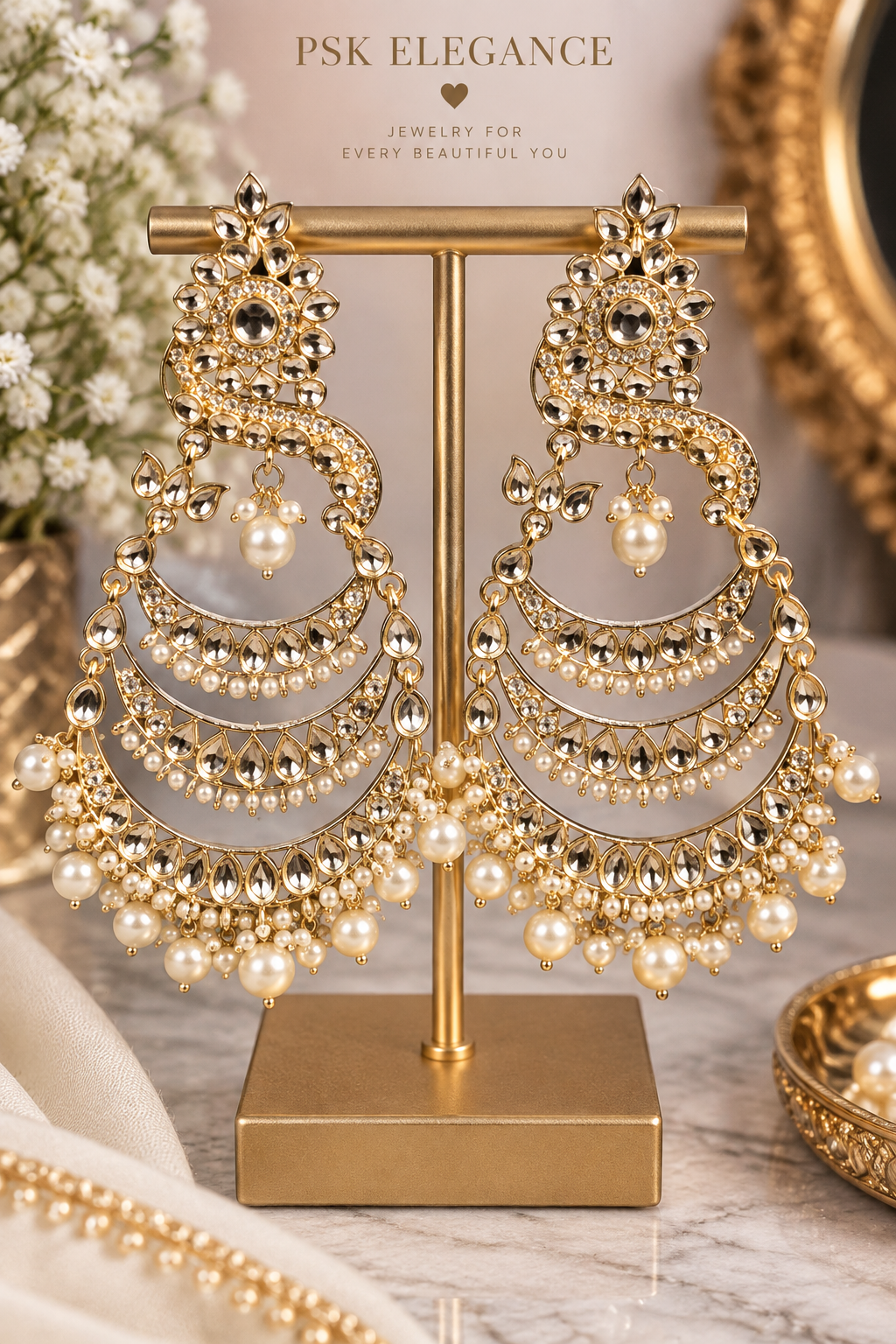 Gold-Tone Kundan Crescent Chandbali Earrings