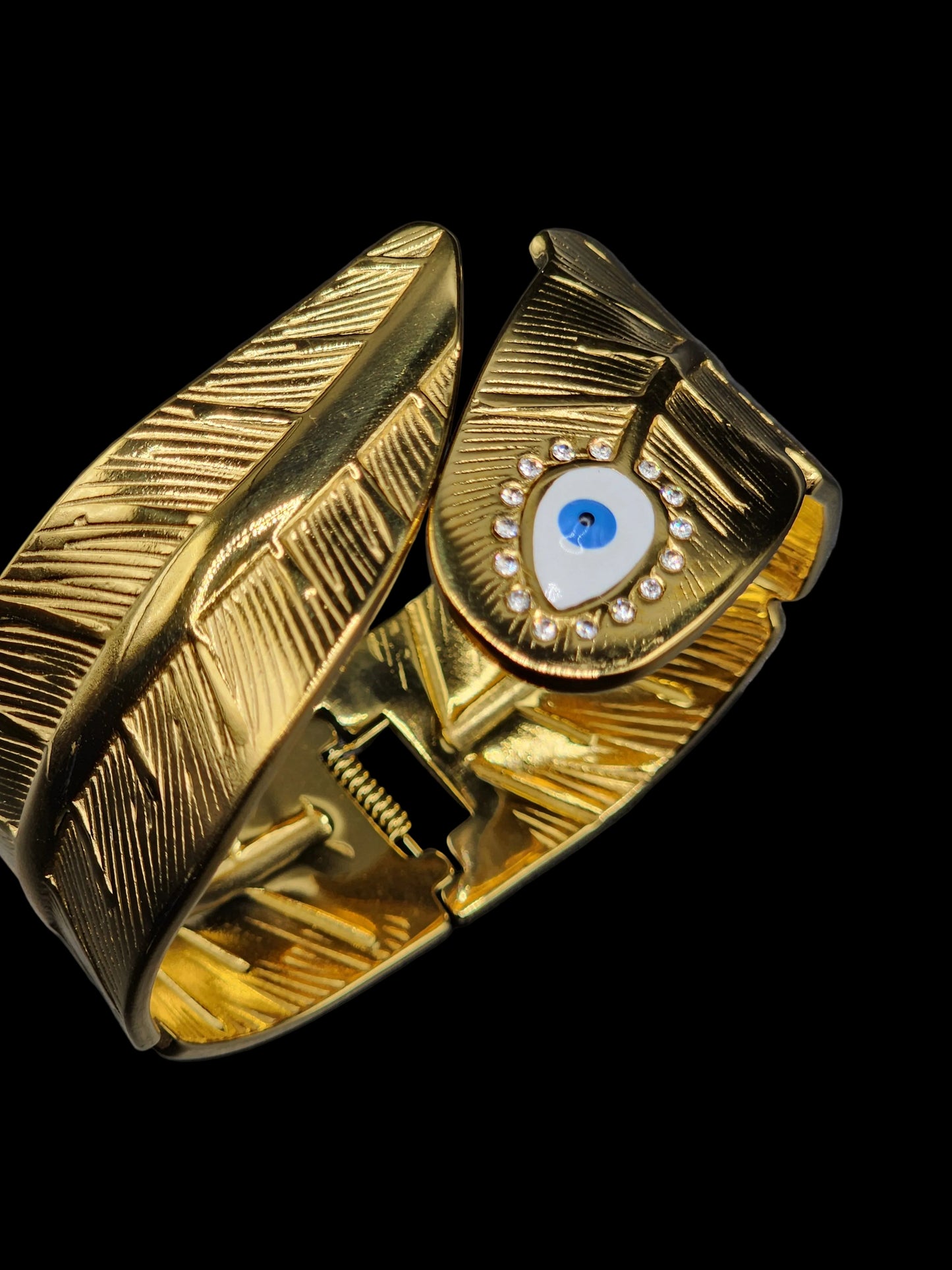 PSK ELEGANCE Gold Evil Eye Feather Statement Bracelet ✨
