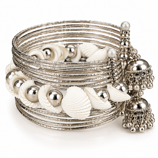Silver-Tone Seashell Statement Cuff Bracelet | PSK ELEGANCE