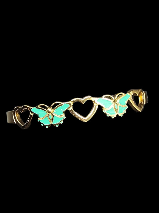 Butterfly Heart Charm Bracelet (Mint & Gold)