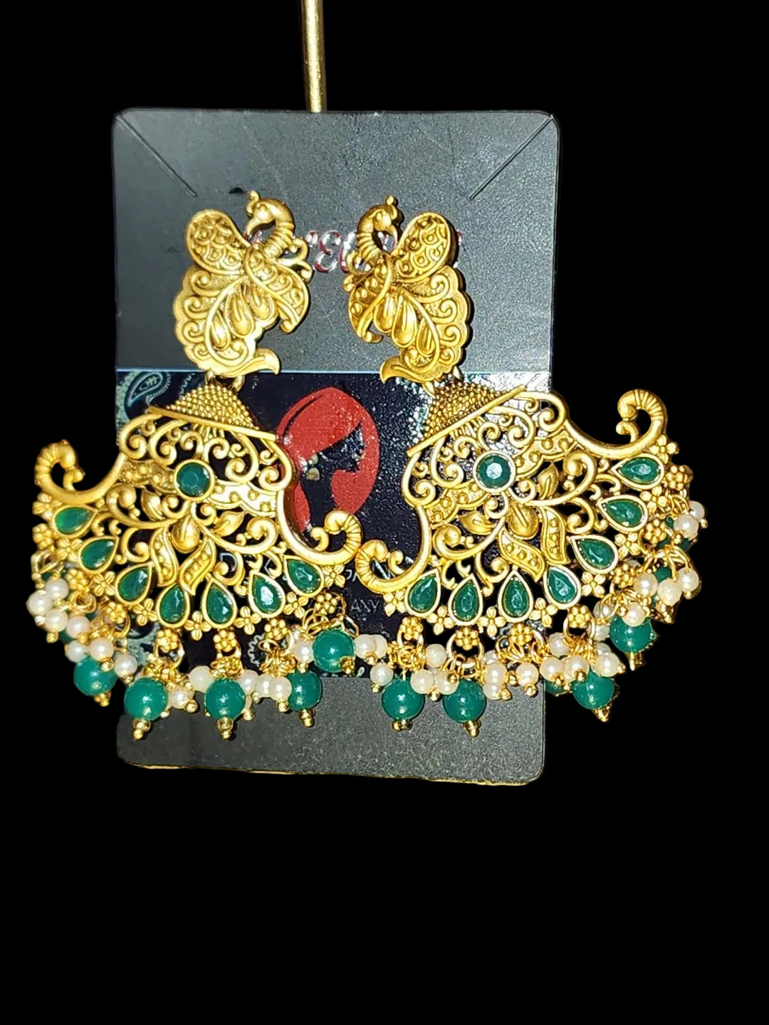 Green Peacock Statement Earrings