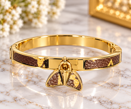 Gold-Tone letter V Statement Bangle Bracelet