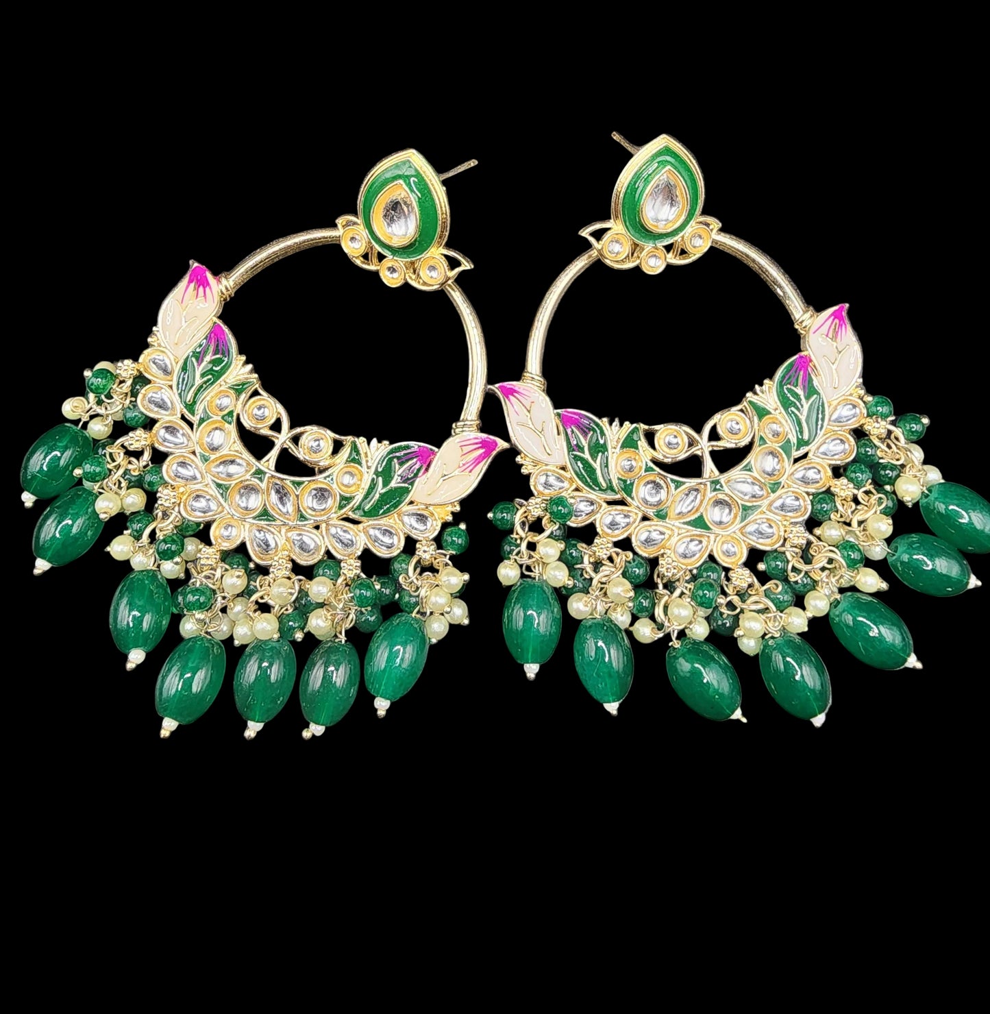 Green Meenakari Chandbali Earrings