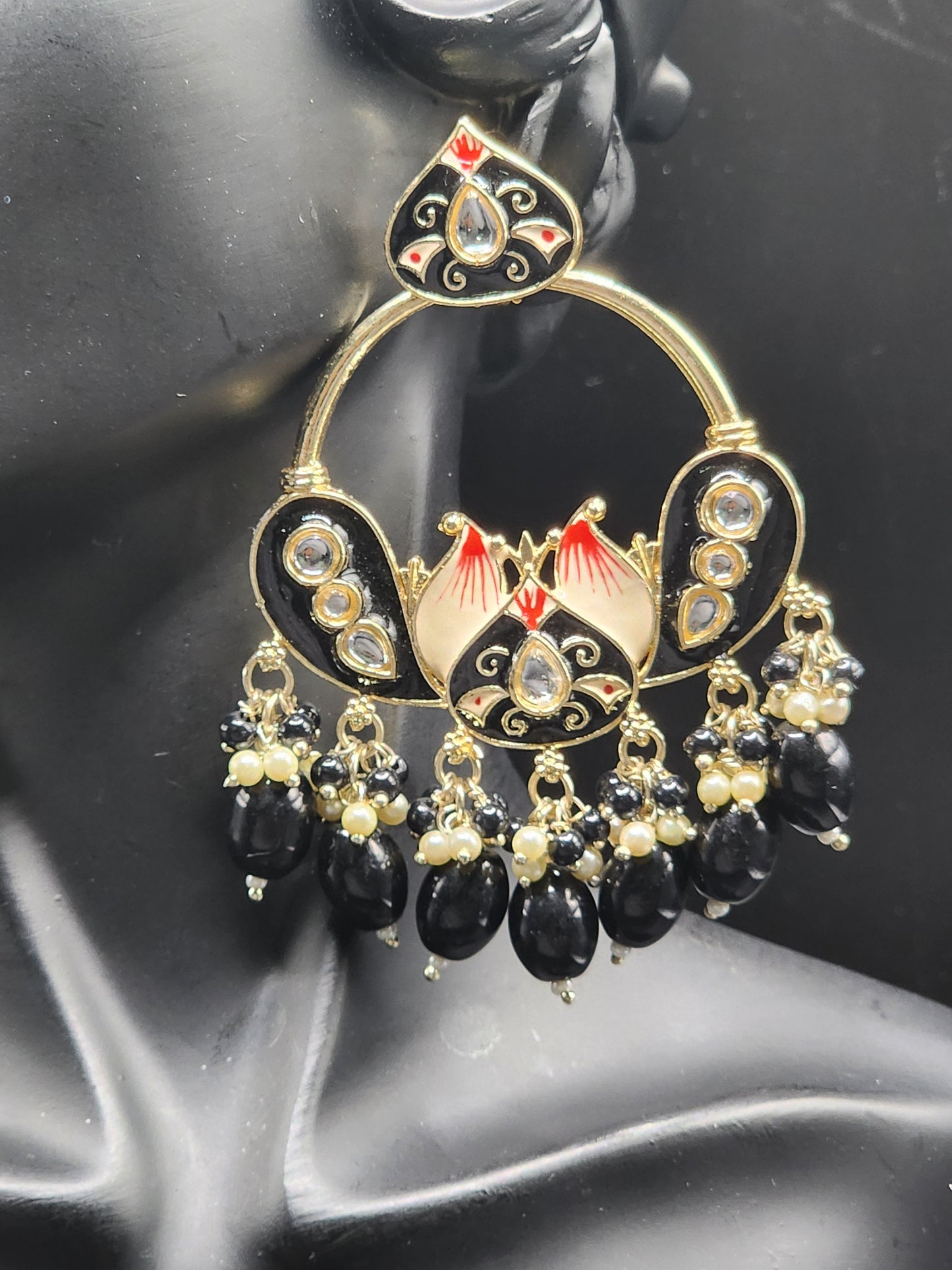 Black Chandbali  Meenakari statement earrings