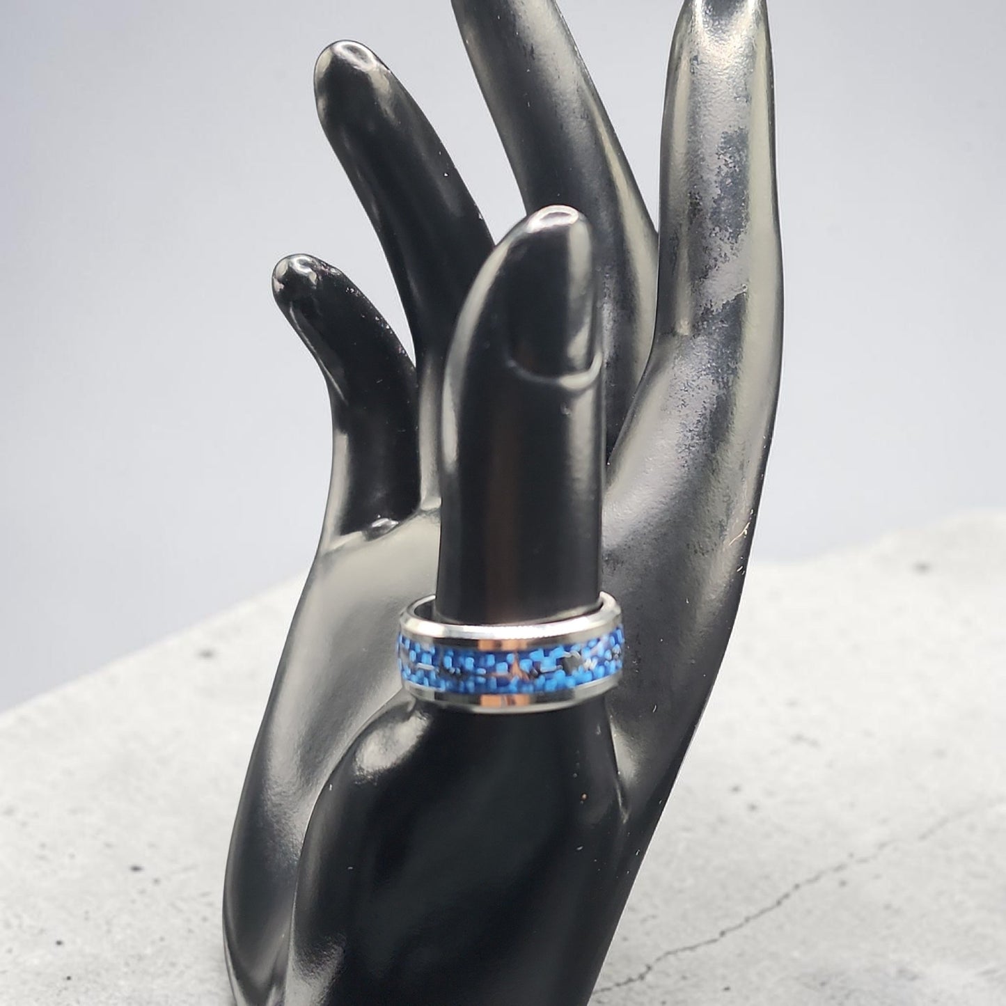 Blue Mosaic Heartbeat Ring | Stainless Steel Love Band | Minimalist Couple Jewelry