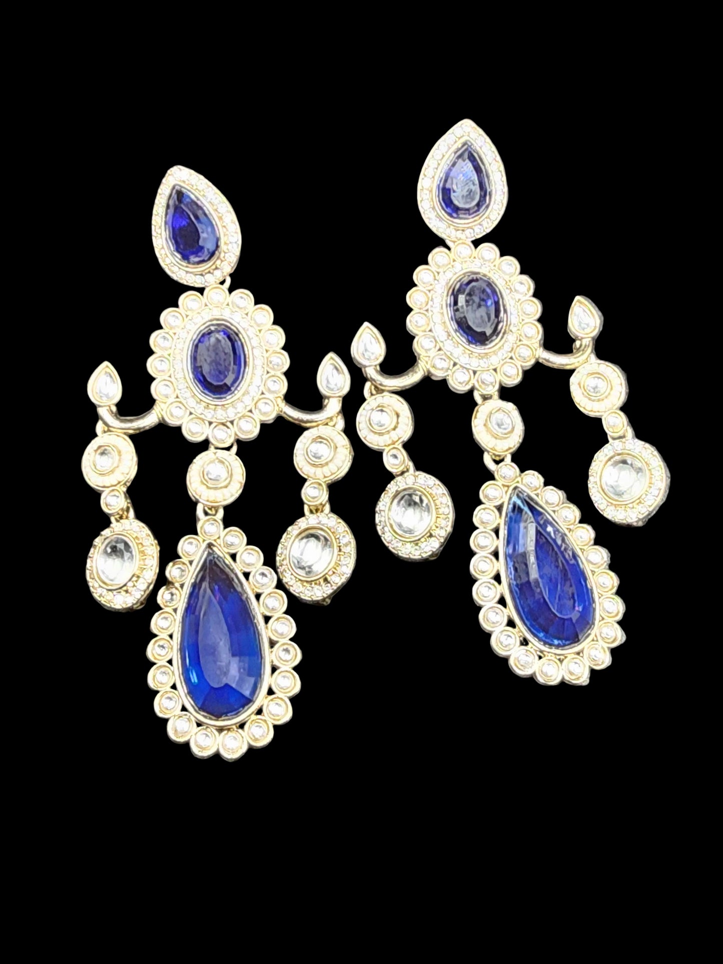 Royal Sapphire Chandbali Earrings – Luxury Kundan Bridal Statement