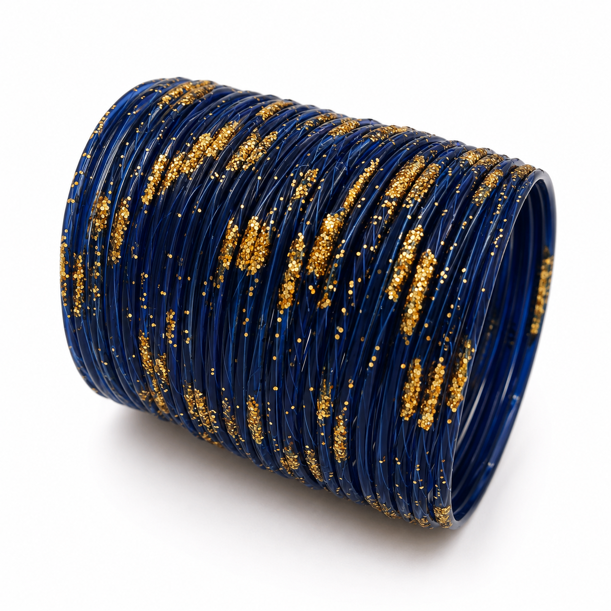 Navy Blue Glitter Glass Bangles – Size 2.12