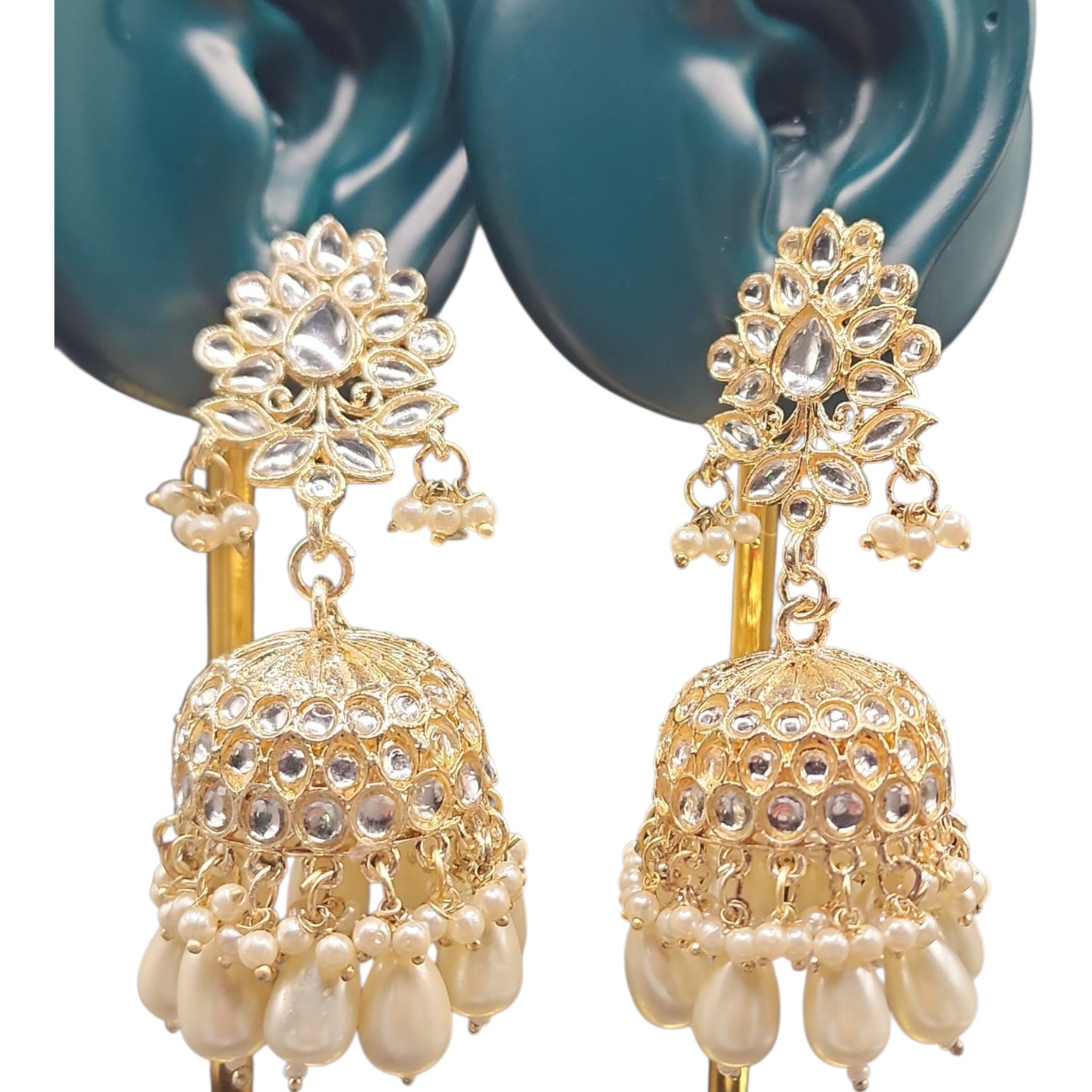 Gold Kundan Pearl Jhumka Earrings | Indian Bridal & Festive Statement Earrings