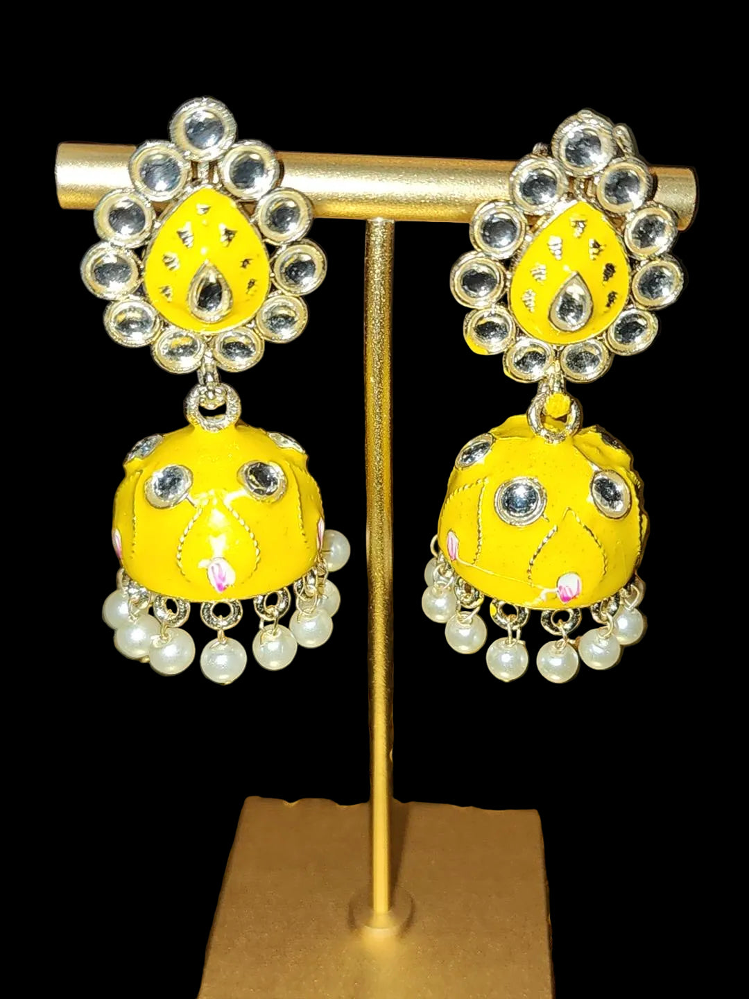 Yellow Meenakari Jhumka Earrings