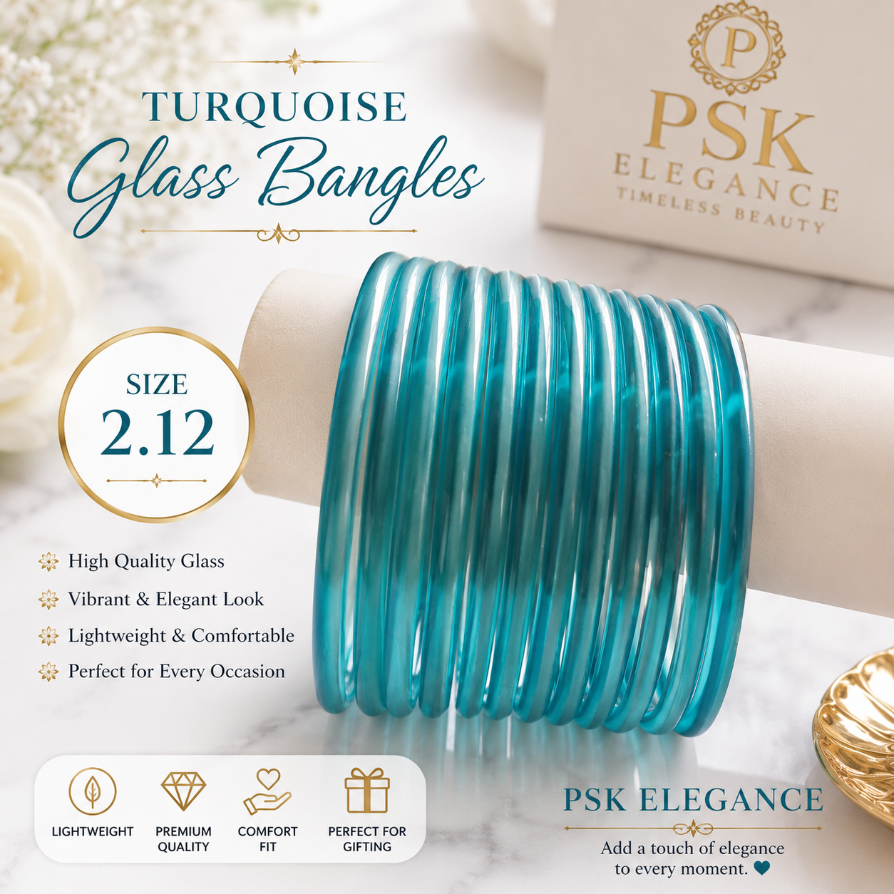 Turquoise Blue Glass Bangles – Size 2.12
