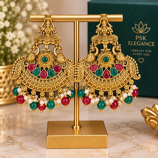 Peacock Meenakari Kundan Jhumka Earrings