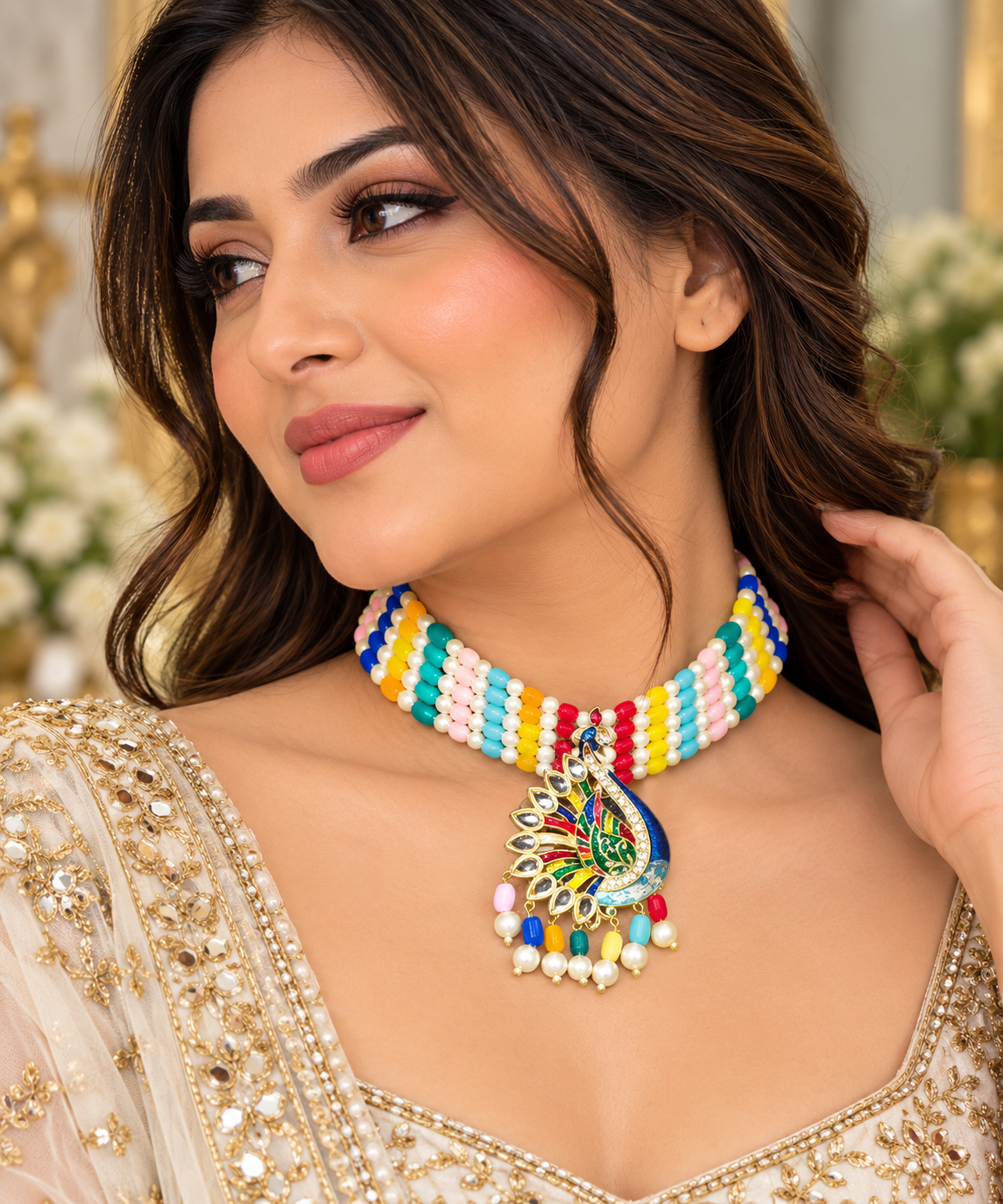 Multicolor Beaded Peacock Pendant Necklace | Indian Statement Jewelry