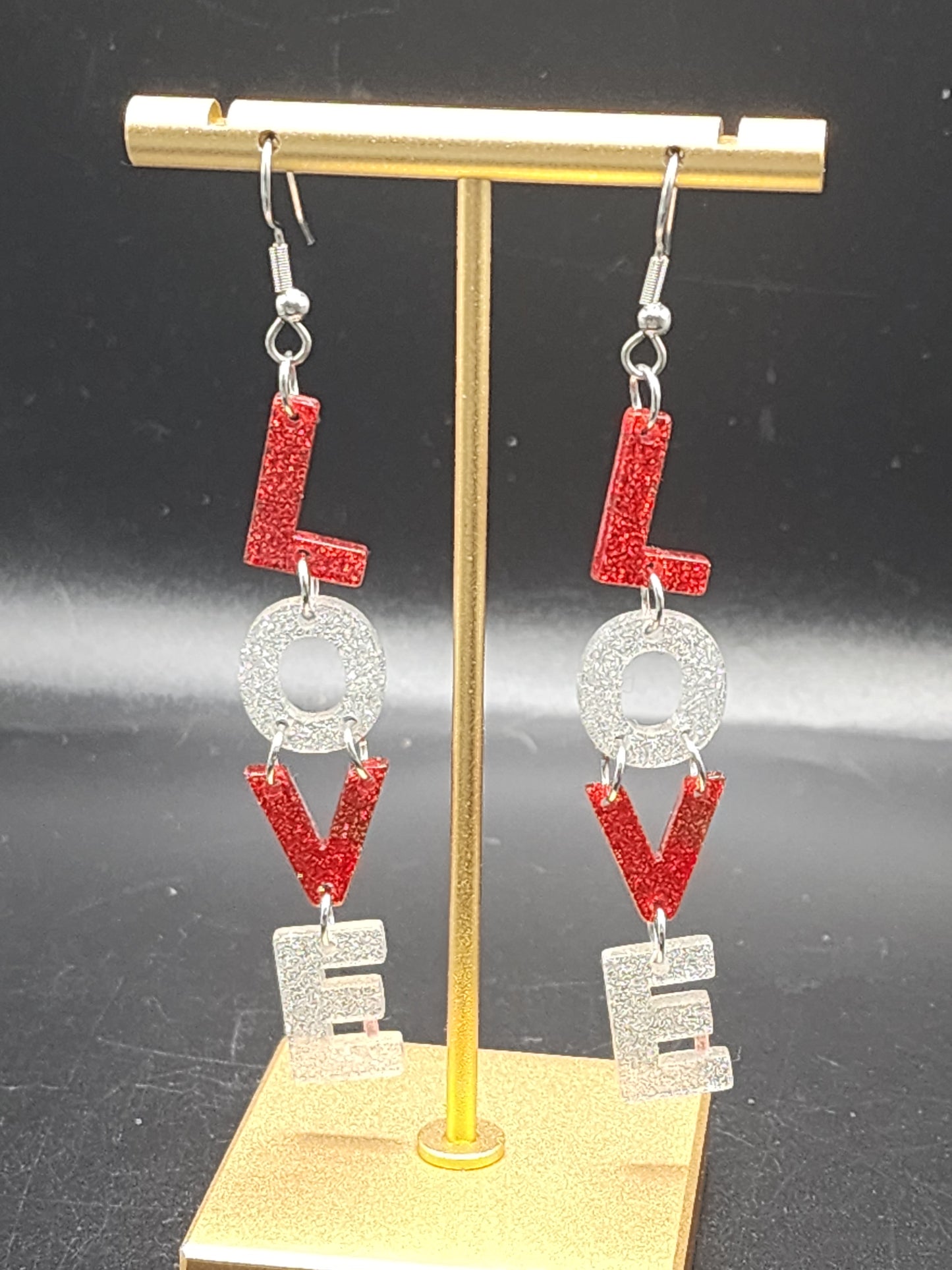 Glitter LOVE Statement Drop Earrings