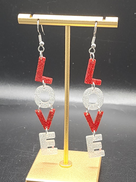 Glitter LOVE Statement Drop Earrings