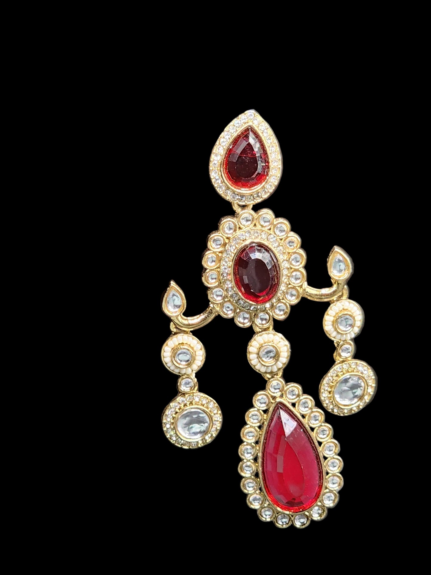 Royal Red Kundan Statement Chandbali Earrings