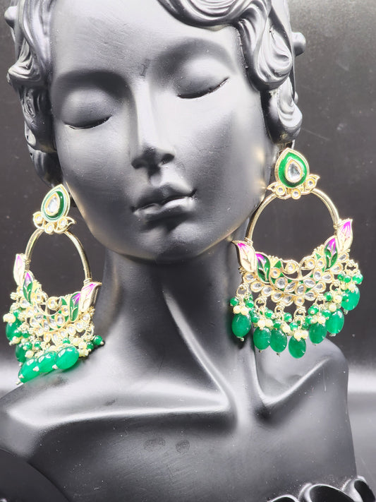 Royal green peacock chandbali earrings