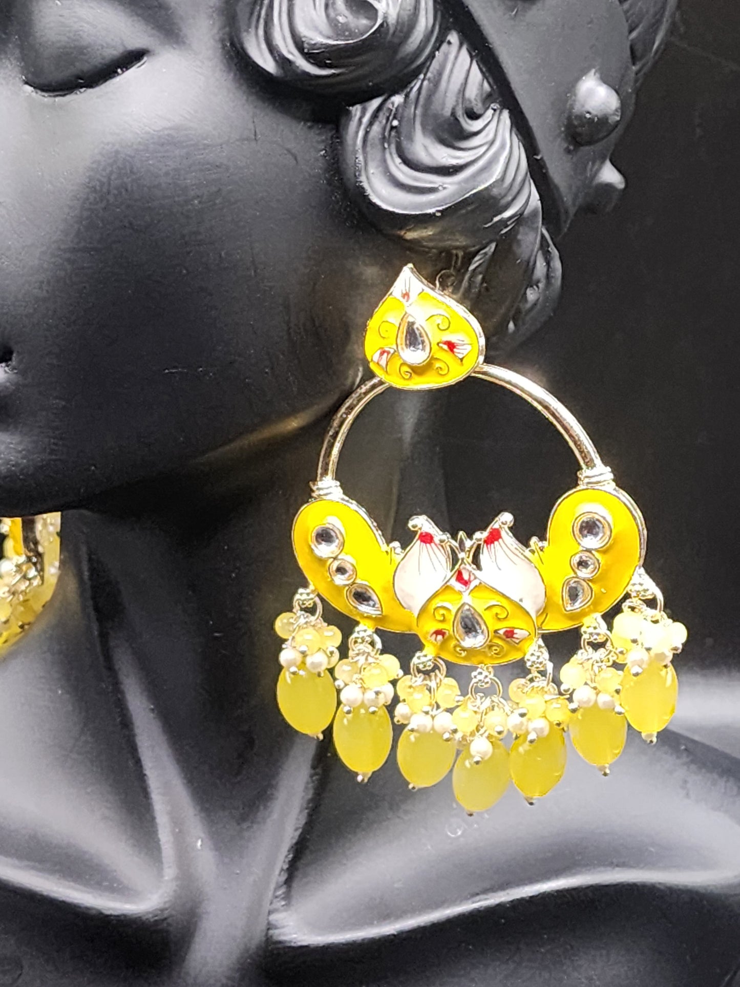 Sunshine Yellow Chandbali Earrings with Pearl Drops