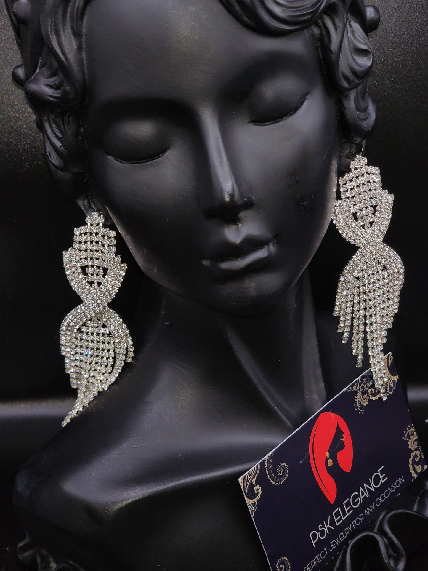 Silver Crystal Jhumka Statement Drop Earrings