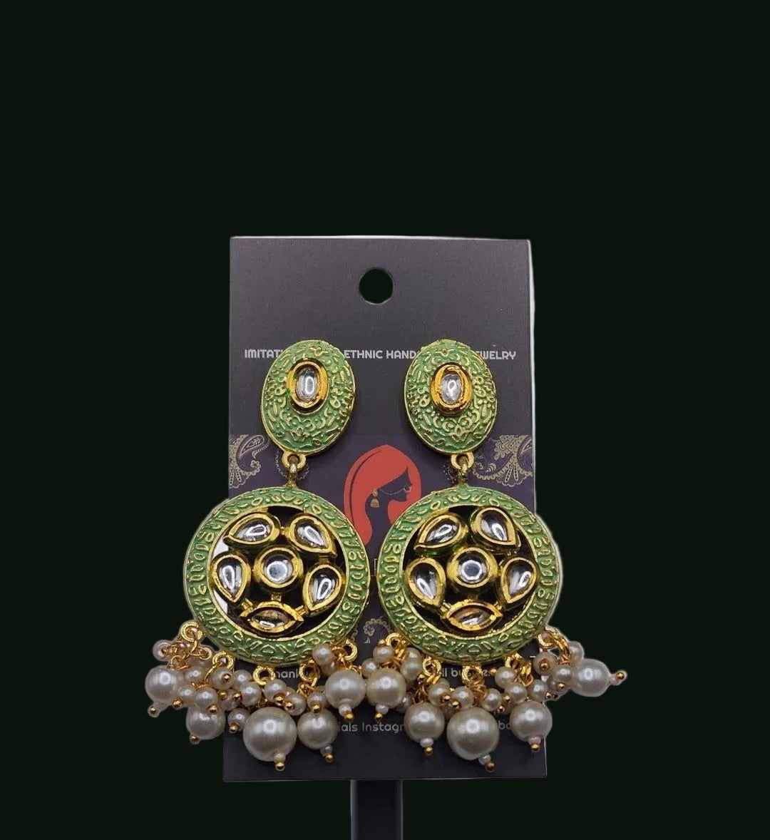 PSK ELEGANCE Mint Green Kundan Pearl Drop Statement Earrings | Indo-Western Festive Jewelry