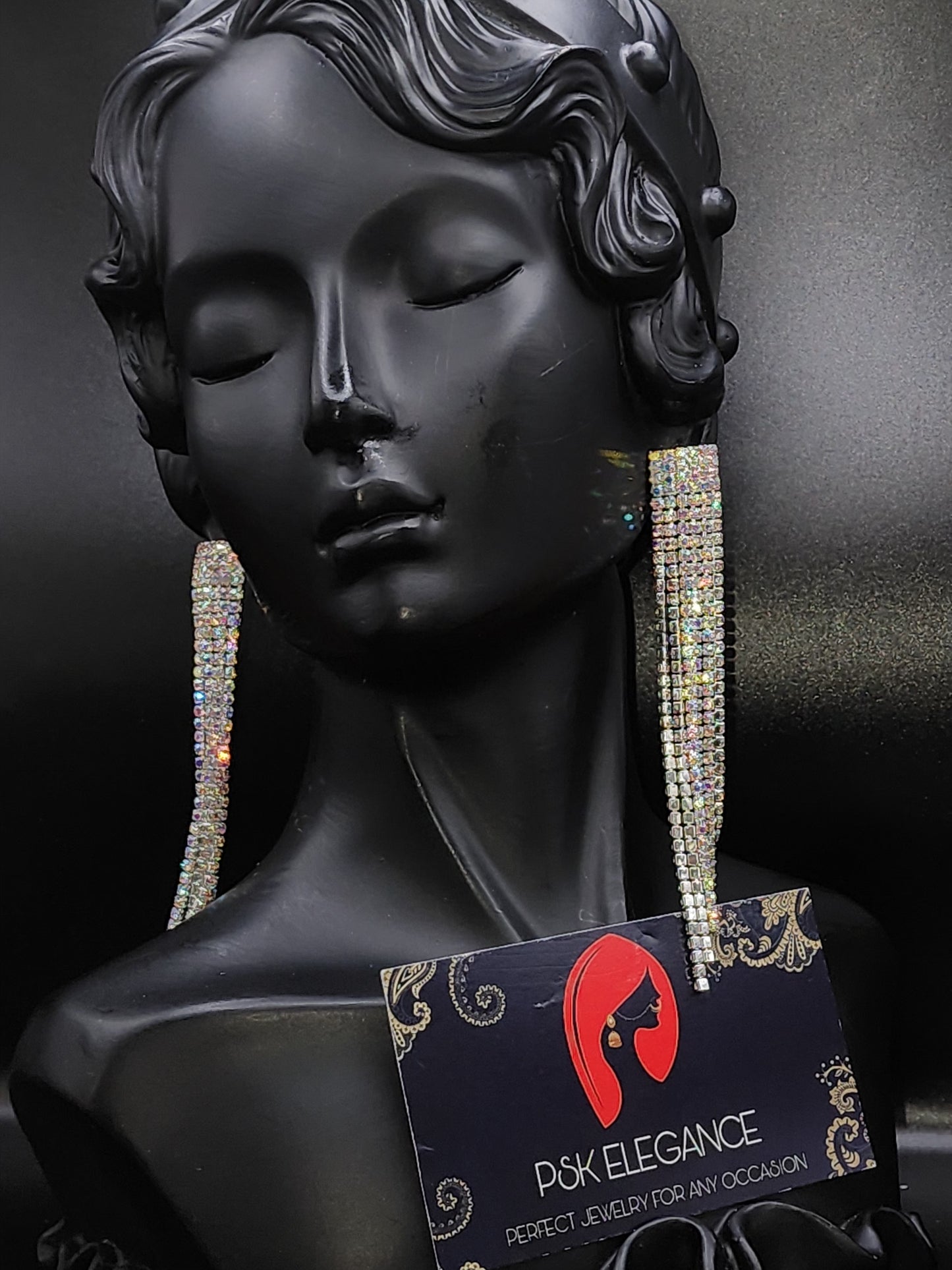 Silver Crystal Jhumka Statement Drop Earrings