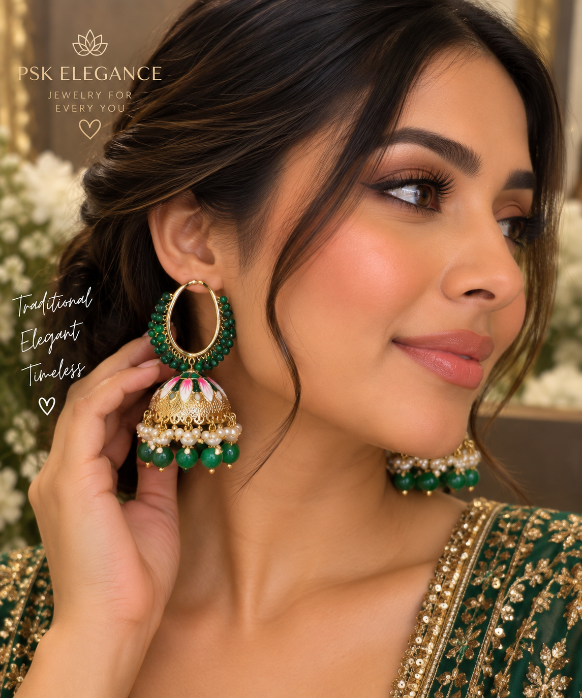 Green & Pink Meenakari Jhumka Earrings