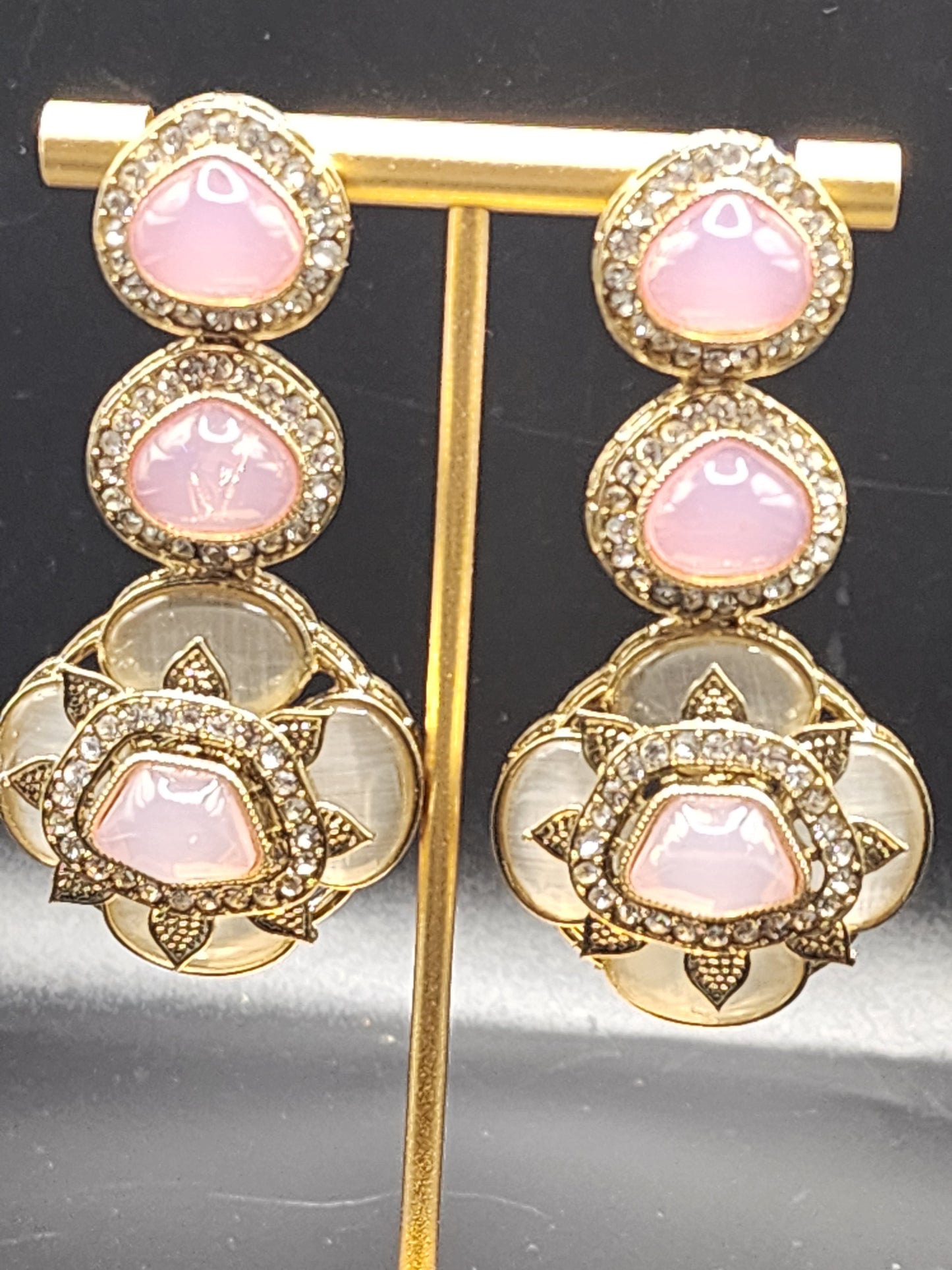 Pink Kundan Floral Statement Earrings