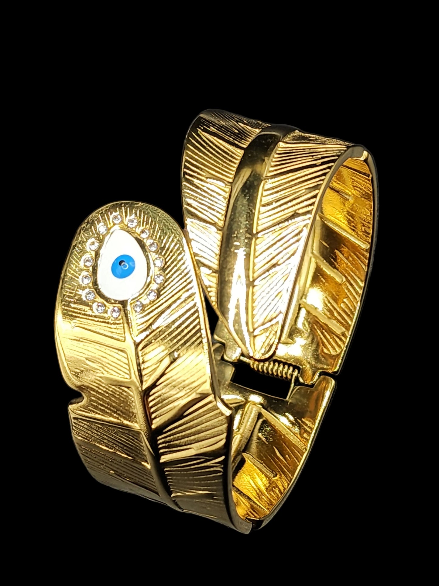 PSK ELEGANCE Gold Evil Eye Feather Statement Bracelet ✨