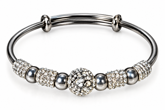 Silver-Tone Crystal Beaded Bangle Bracelet