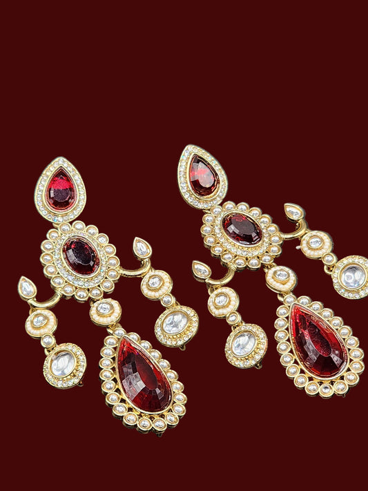 Royal Red Kundan Statement Chandbali Earrings