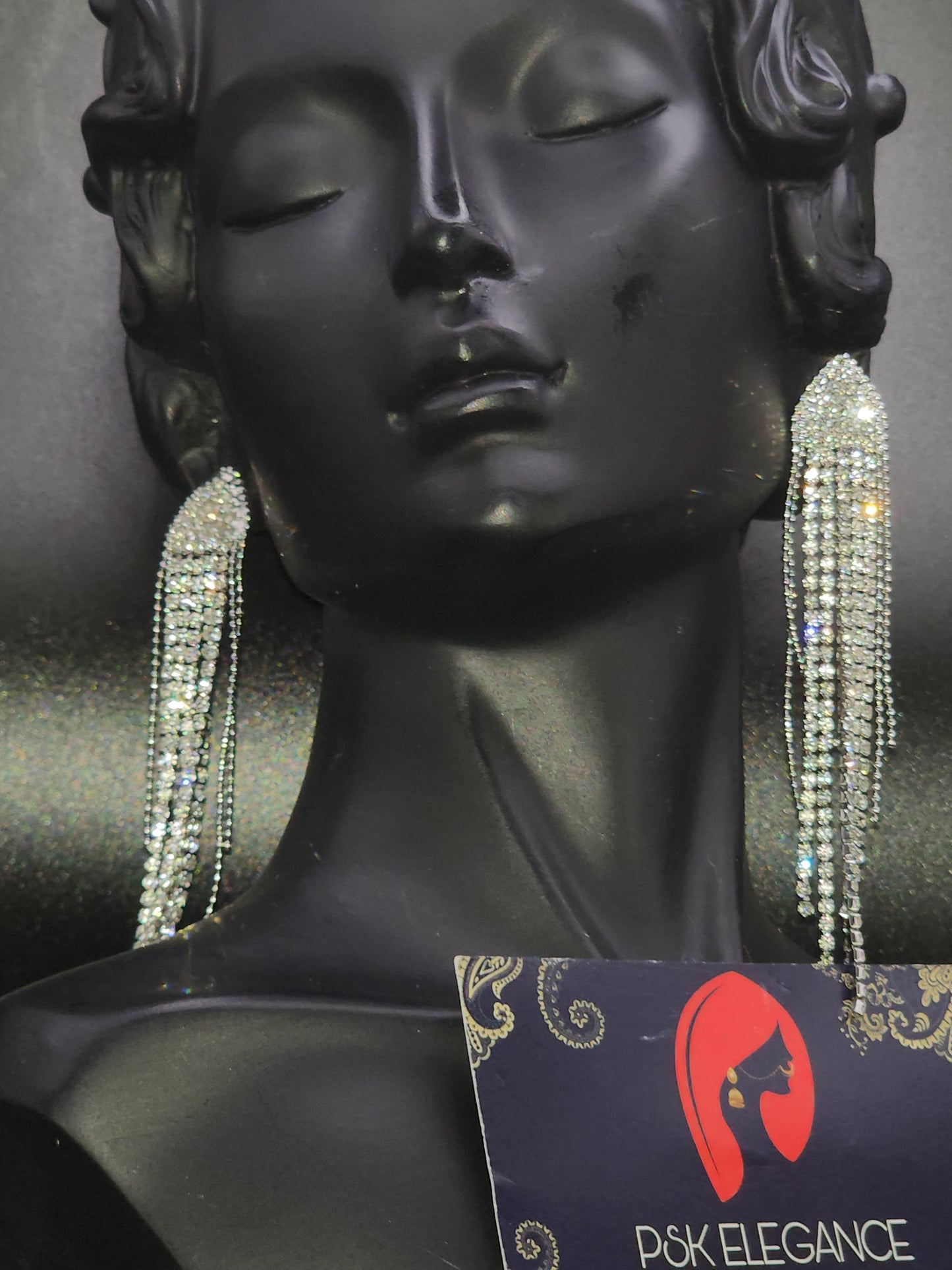 Silver Crystal Jhumka Statement Drop Earrings