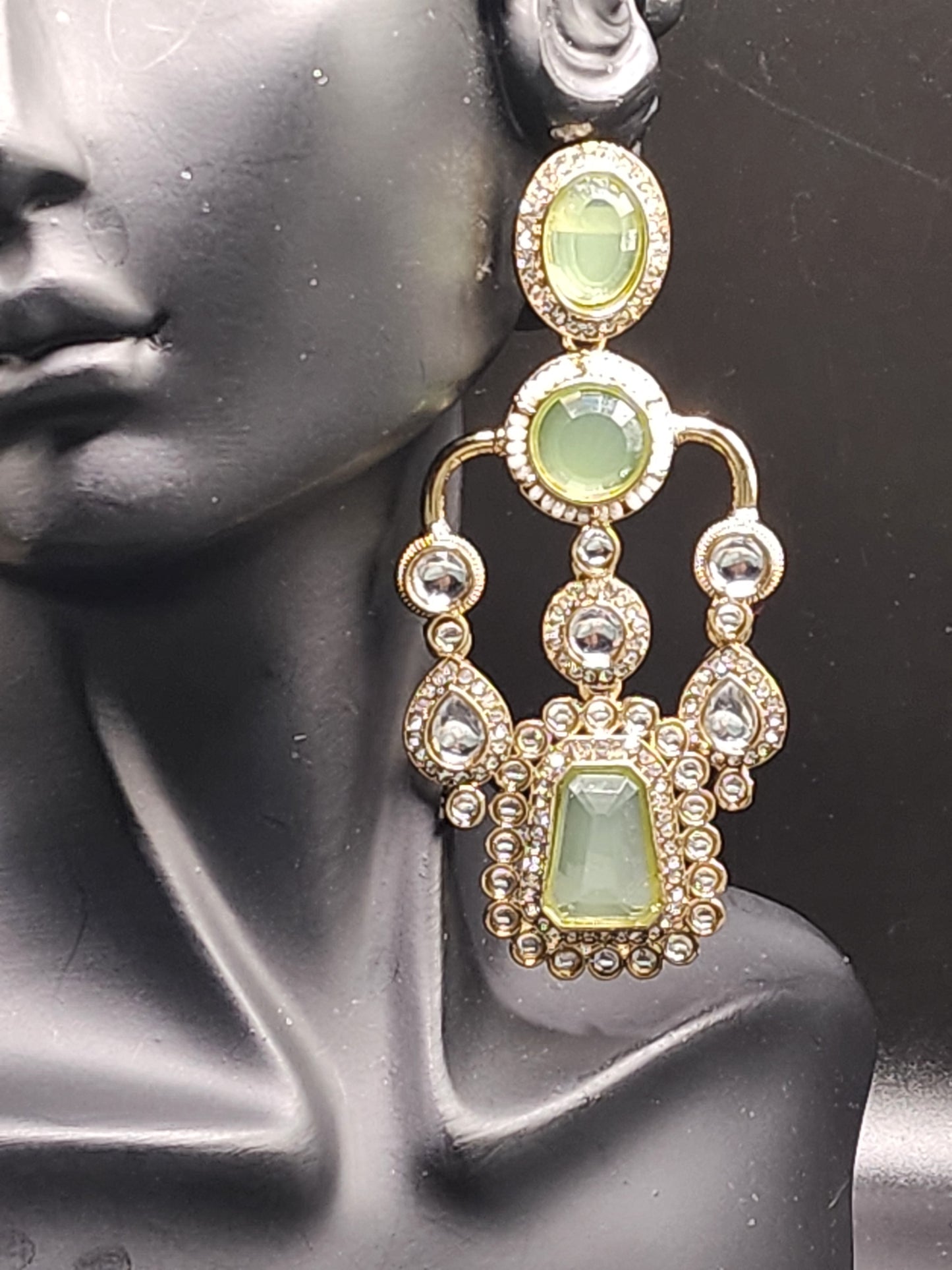 Mint Kundan Statement Earrings – Regal Green Edition