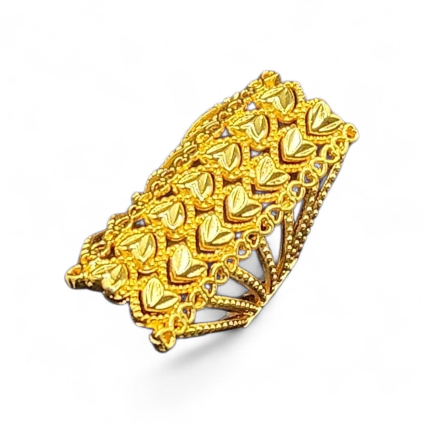 PSK ELEGANCE Gold Heart Filigree Statement Ring | Adjustable Indo-Western Cocktail Ring for Women