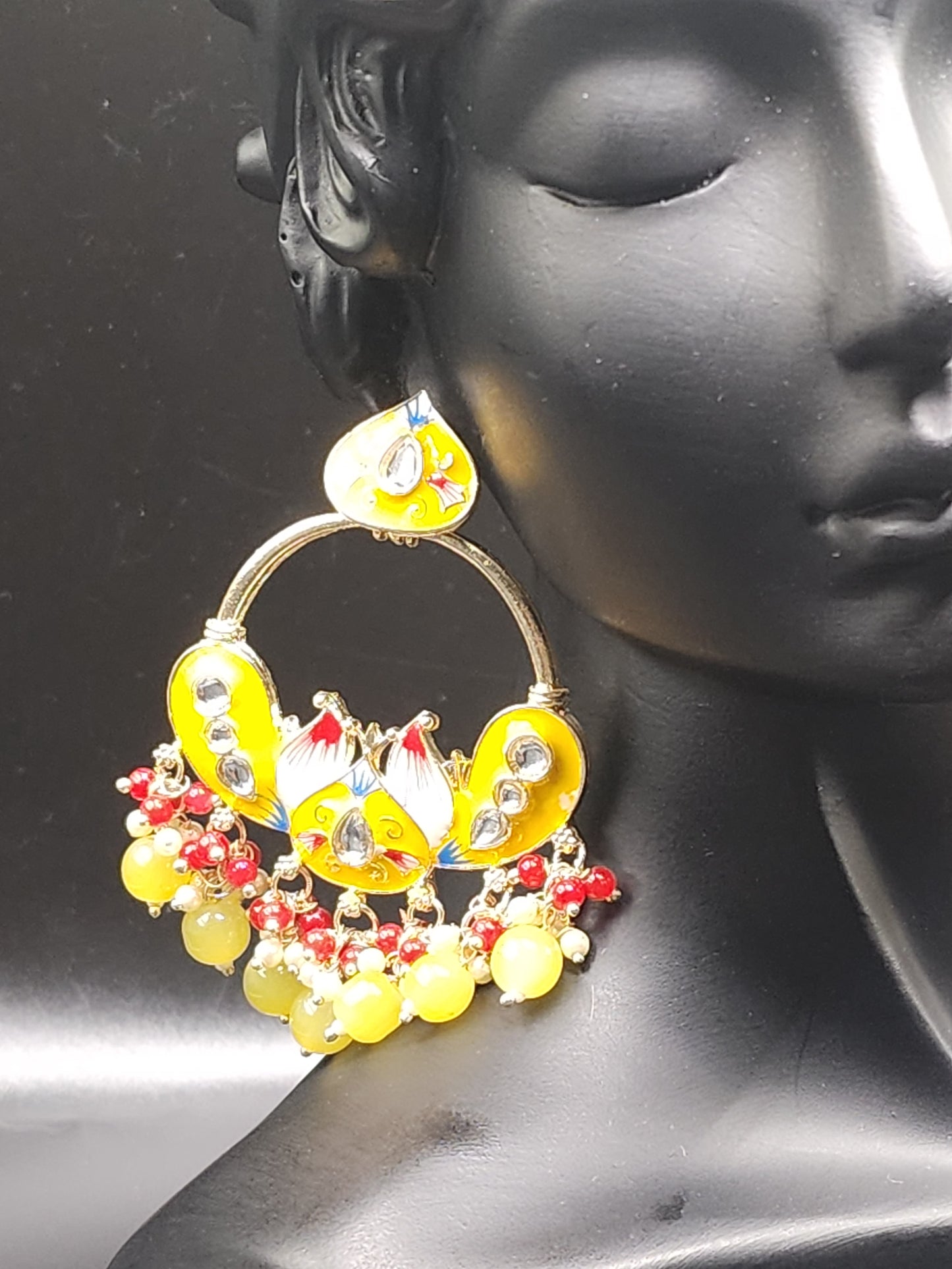 Yellow Meenakari Statement Earrings with Beaded Drops – Festive Luxe