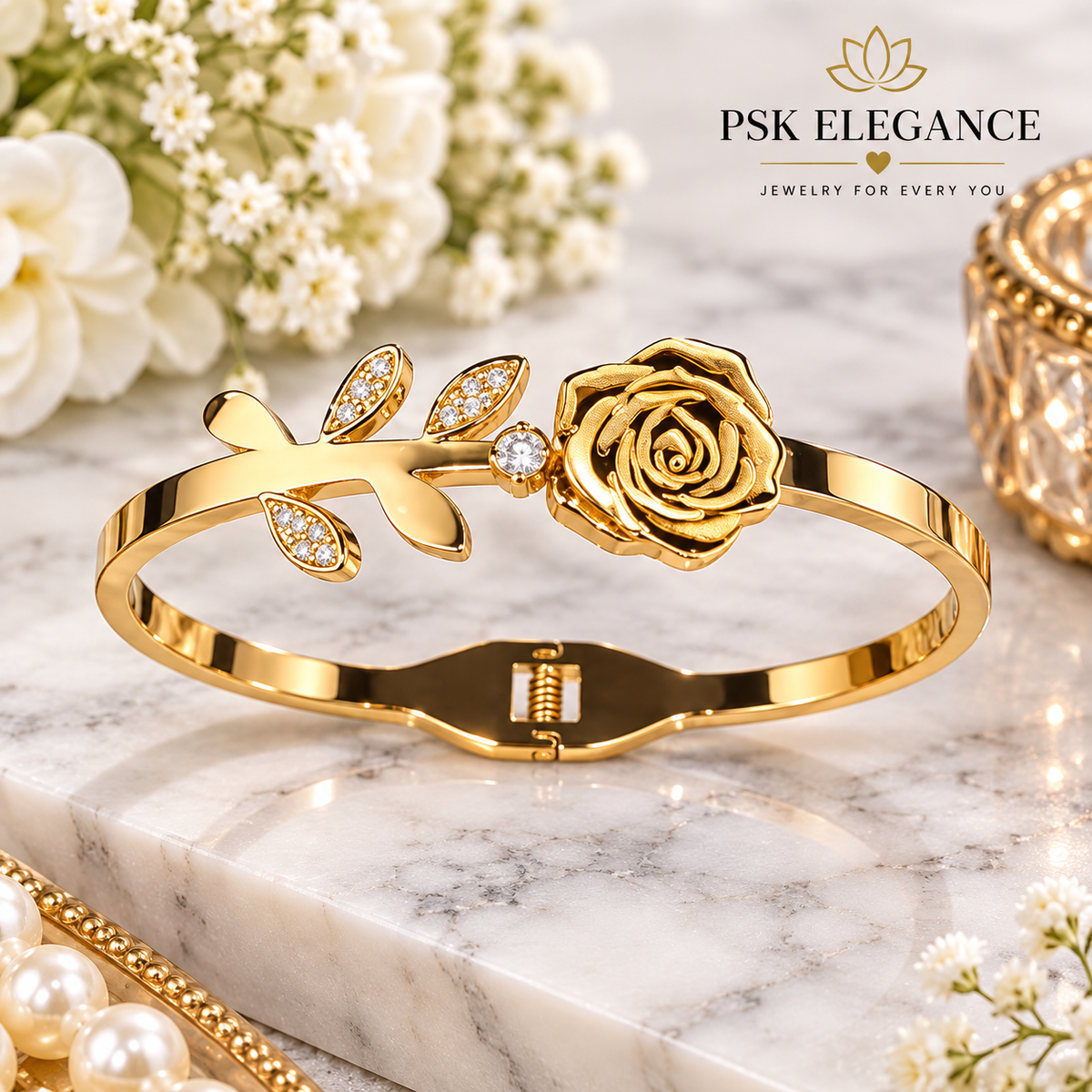 Gold-Tone Rose Floral Cuff Bracelet
