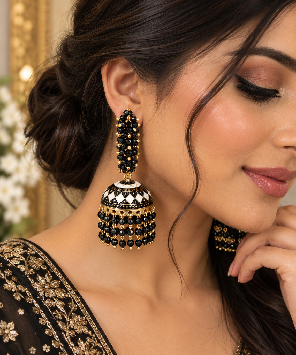 Black Meenakari Jhumka Earrings