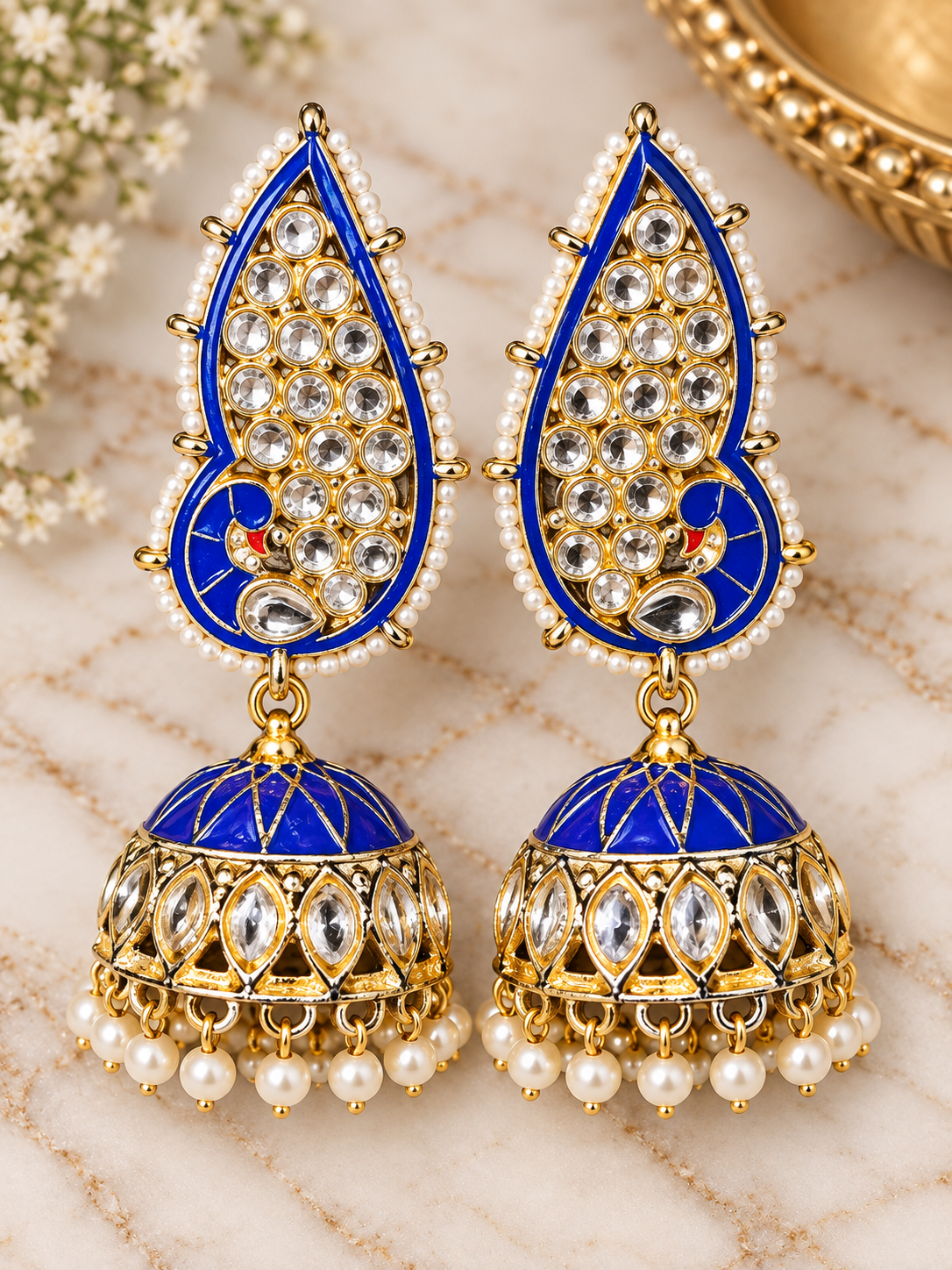 Royal Blue Kundan Jhumka Earrings – PSK ELEGANCE